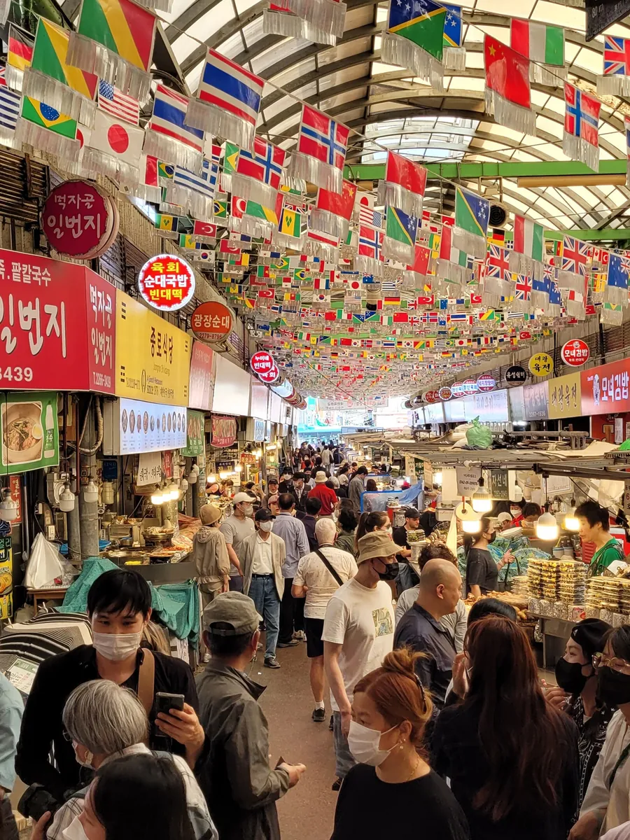 Market stalls at Gwangjang Market, Seoul
